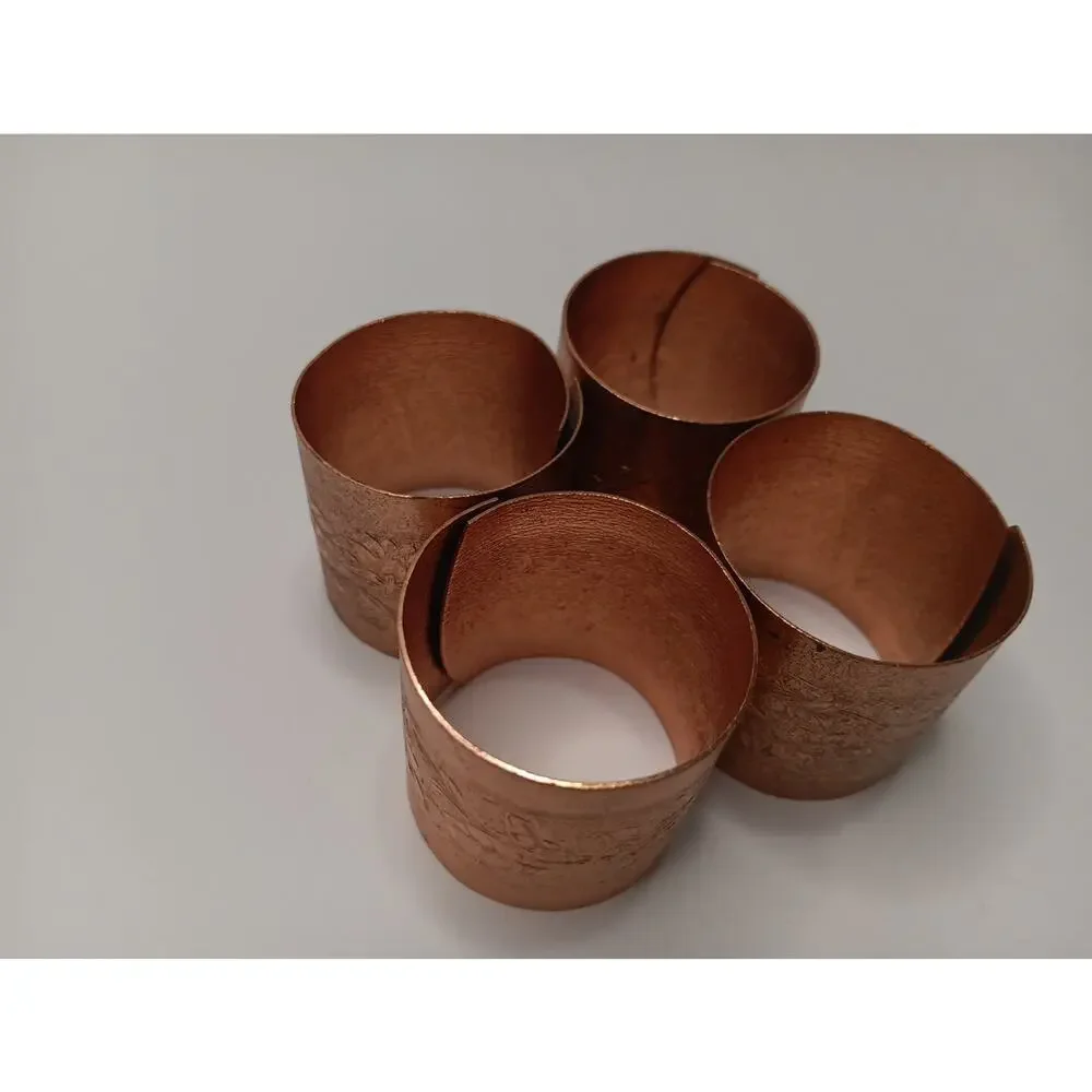 Coppercraft Guild Copper Napkin Rings Set 4 Tooled Engraved Floral Vintage W Box